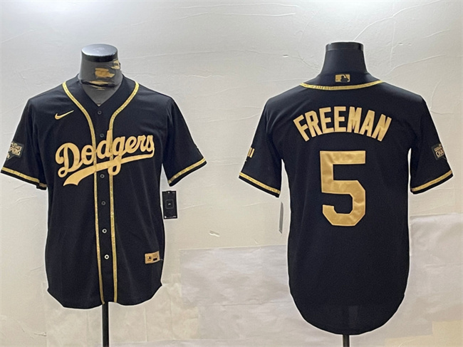 Men's Los Angeles Dodgers #5 Freddie Freeman Black/Gold 2024 World Series Champions Limited Stitched Baseball Jersey Men's Los Angeles Dodgers #5 Freddie Freeman Black/Gold 2024 World Series Champions Limited Stitched Baseball Jersey
